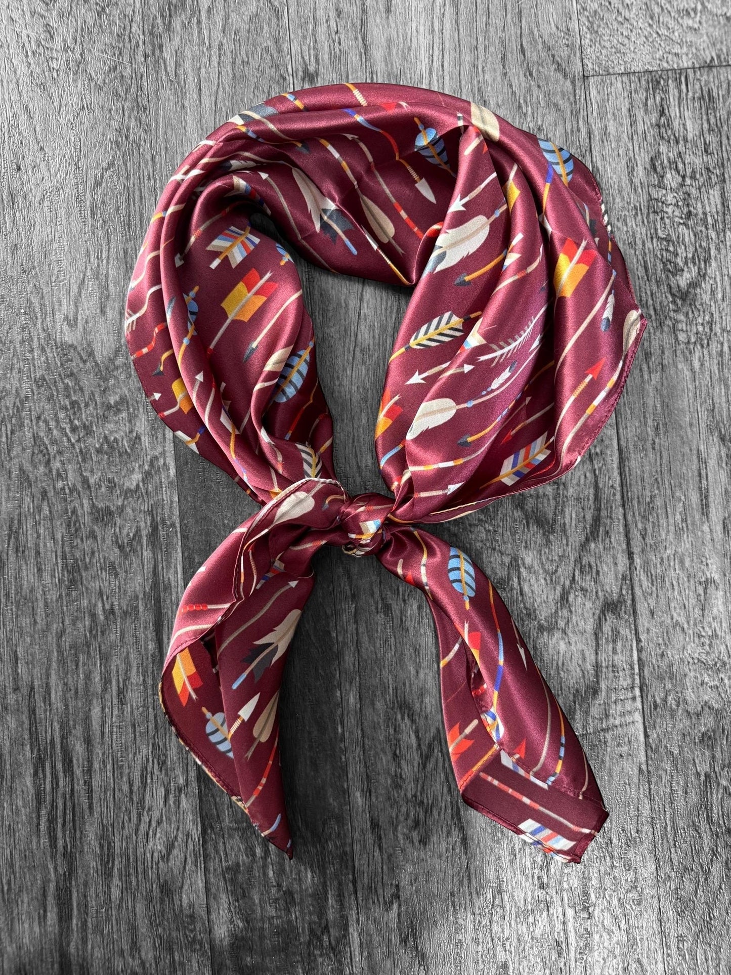 100% Silk Wild Rag Maroon Arrows by Double B Wild Rags