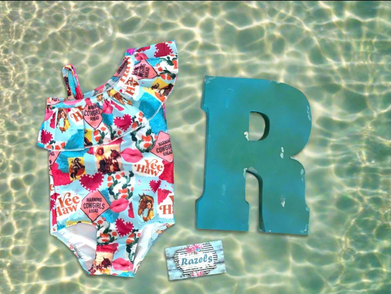 Girls' Cowgirl Swimsuit: Western Ruffled One Piece