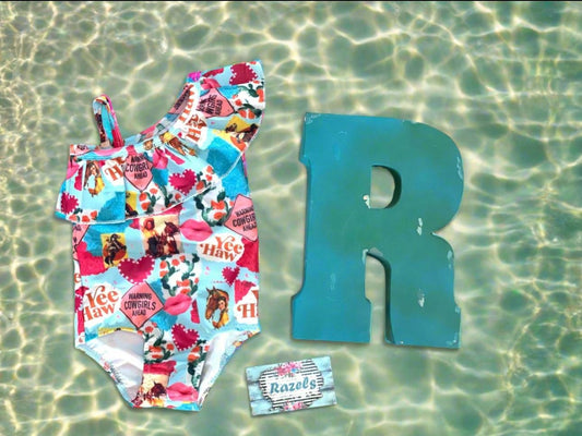 Girls' Cowgirl Swimsuit: Western Ruffled One Piece