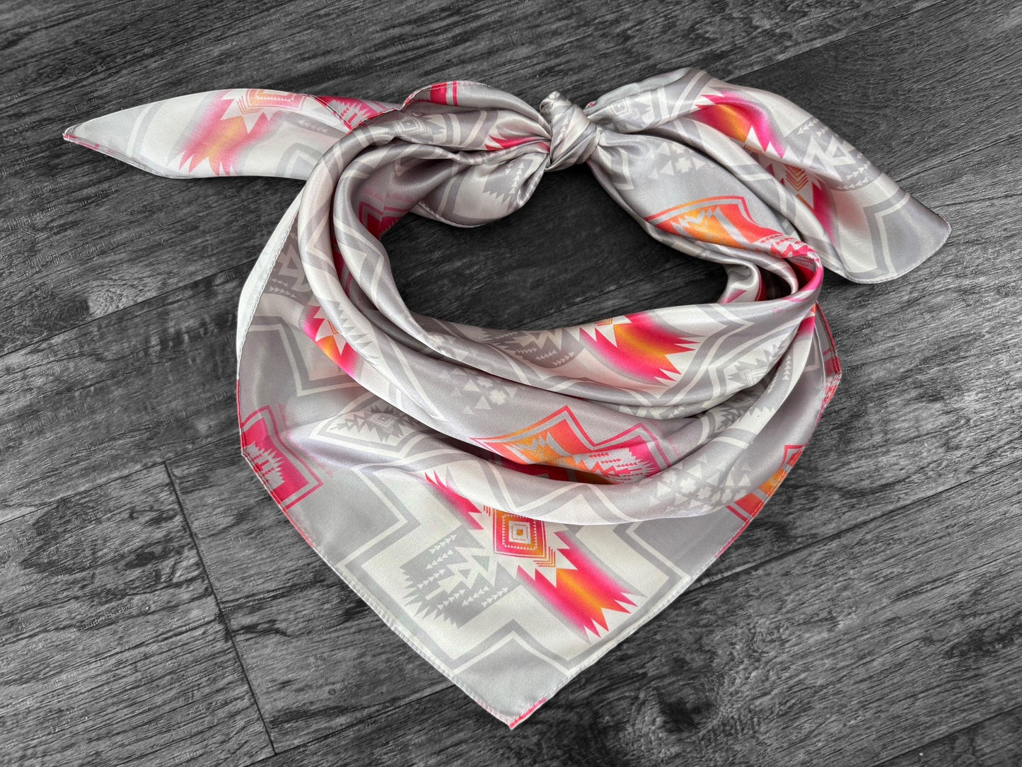 100% Silk Wild Rag Silver and Hot Pink Navajo Style by Double B Wild Rags