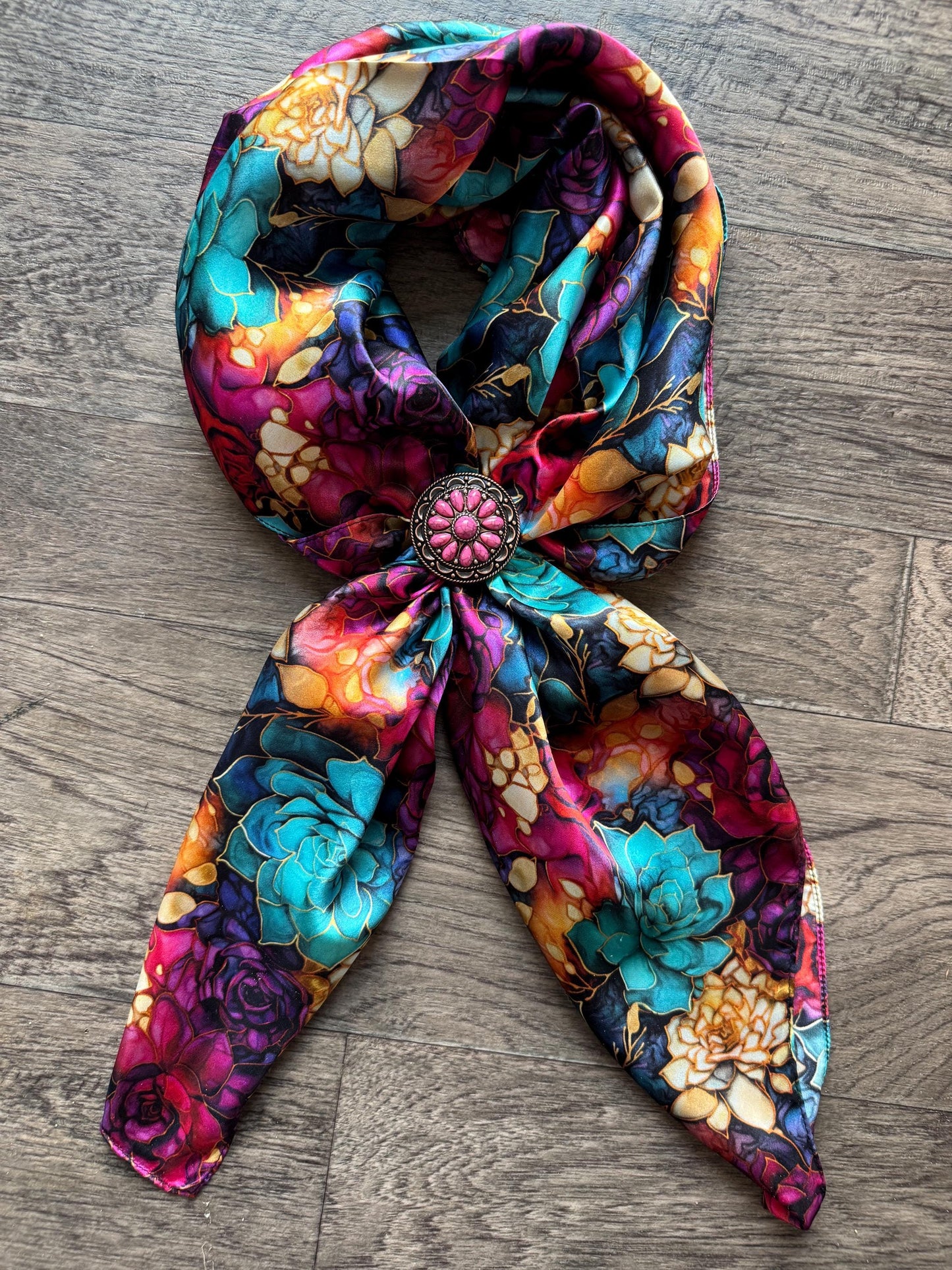 100% Silk Wild Rag Jewel Tone Bold Succulent Cactus by Double B Wild Rags