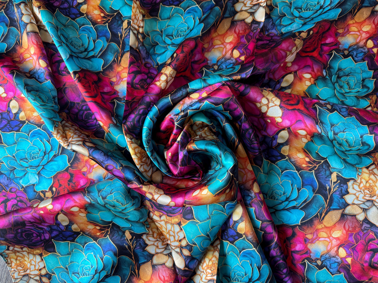 100% Silk Wild Rag Jewel Tone Bold Succulent Cactus by Double B Wild Rags