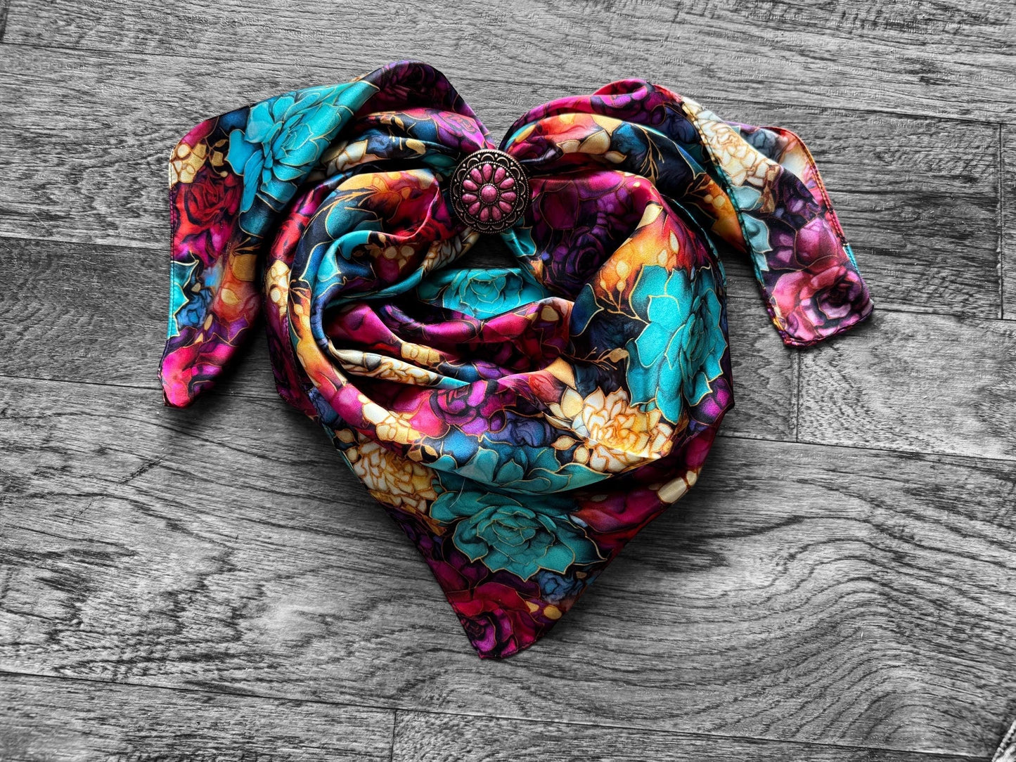 100% Silk Wild Rag Jewel Tone Bold Succulent Cactus by Double B Wild Rags