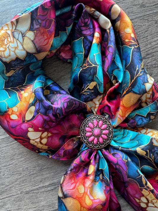 100% Silk Wild Rag Jewel Tone Bold Succulent Cactus by Double B Wild Rags