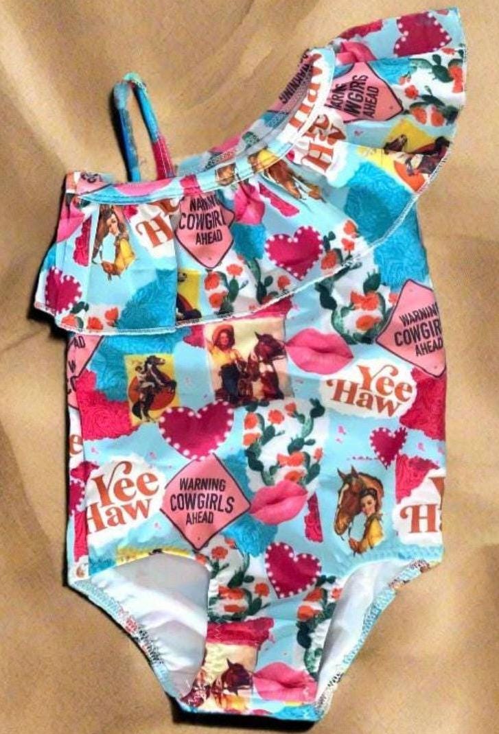 Girls' Cowgirl Swimsuit: Western Ruffled One Piece