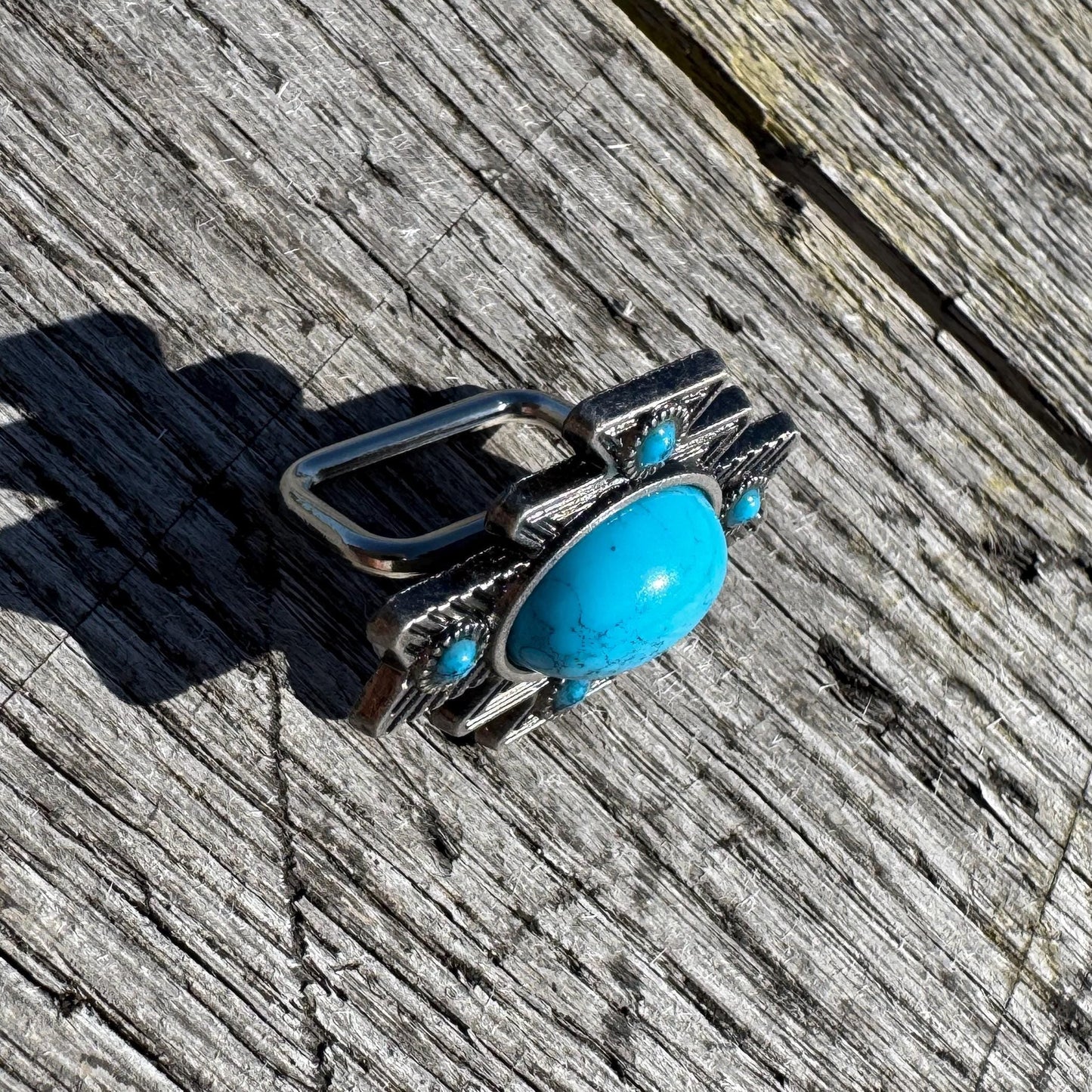 Southwestern Style Cowboy Scarf Slide Keeper with turquoise stone BY Double B Wild Rags