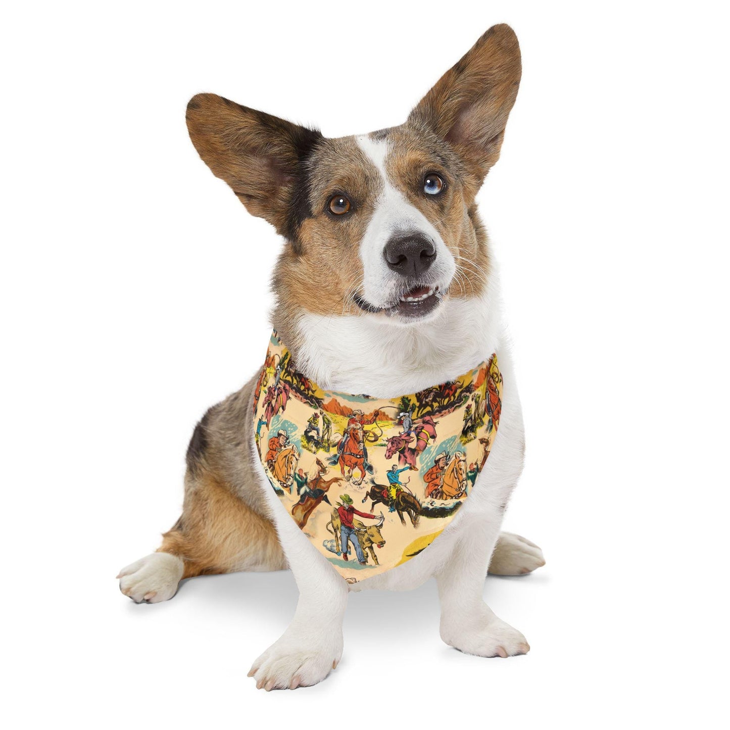 Vintage Cowboy Print Dog Bandana: Western Pet Scarf