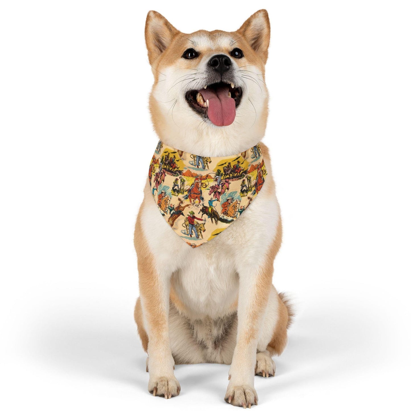 Vintage Cowboy Print Dog Bandana: Western Pet Scarf