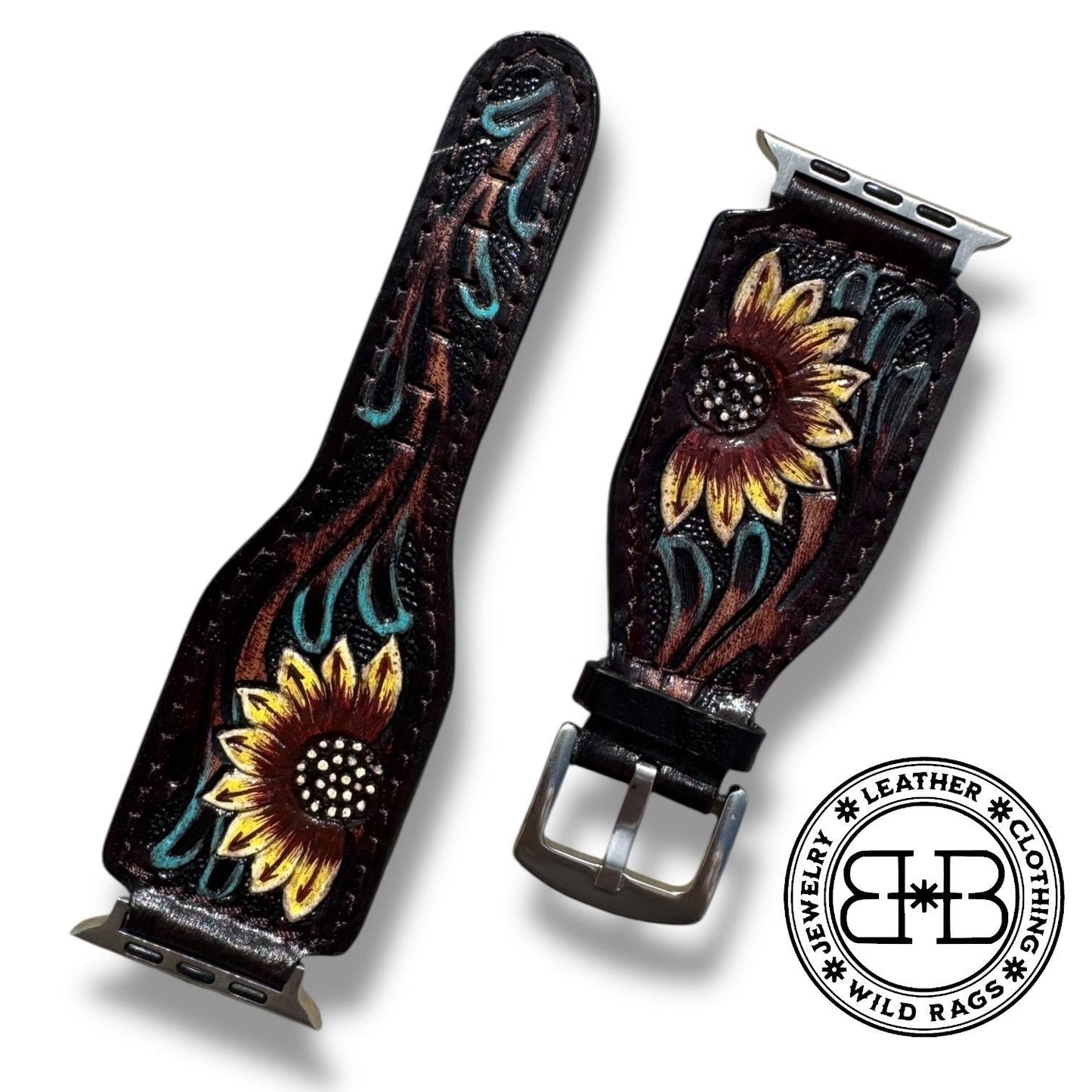 Western Tooled Leather Floral Watch Band by Double B Wild Rags Fits 42mm 44mm 45mm