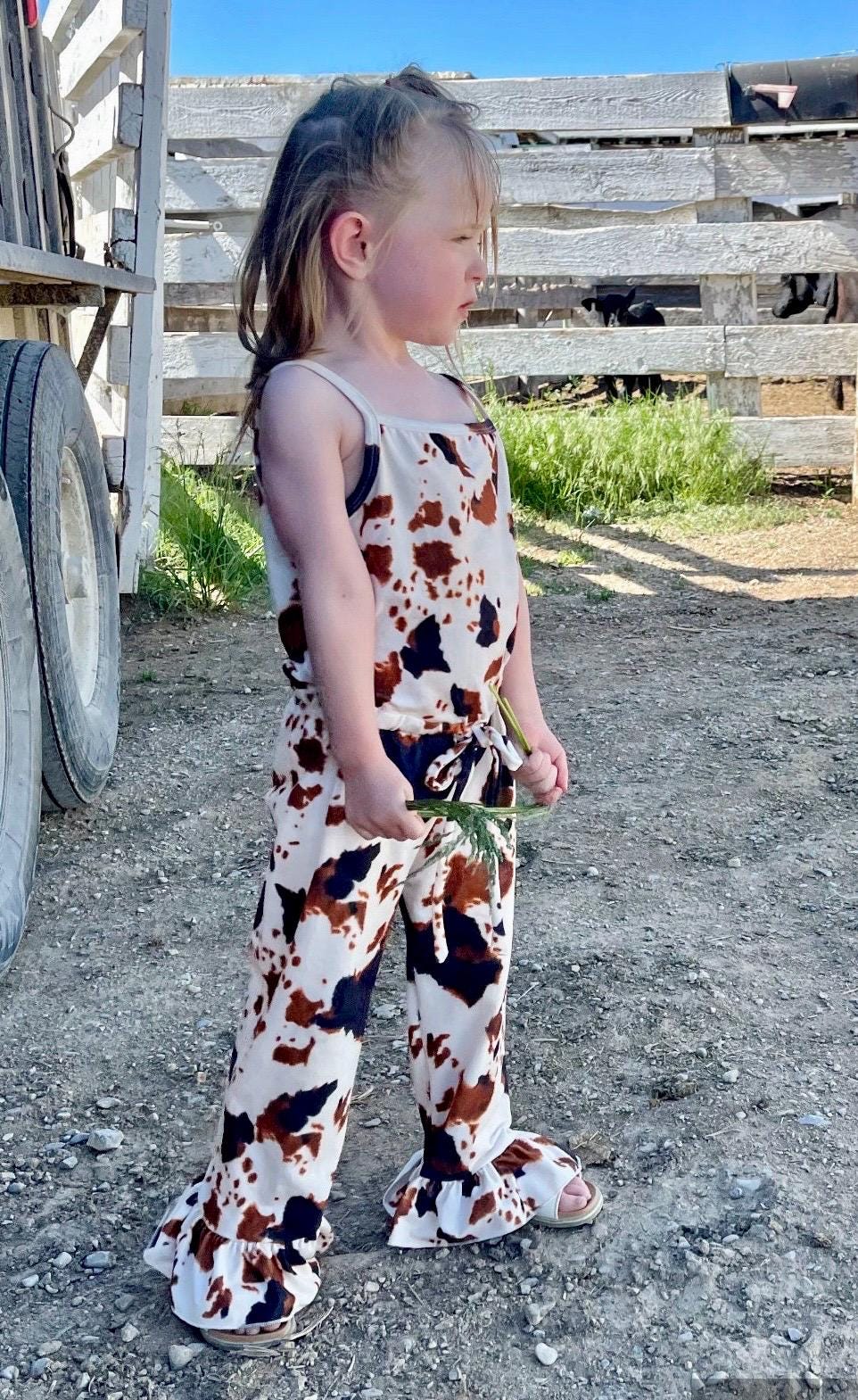 Cow Print Romper: Girls' Western Cowgirl Jumpsuit