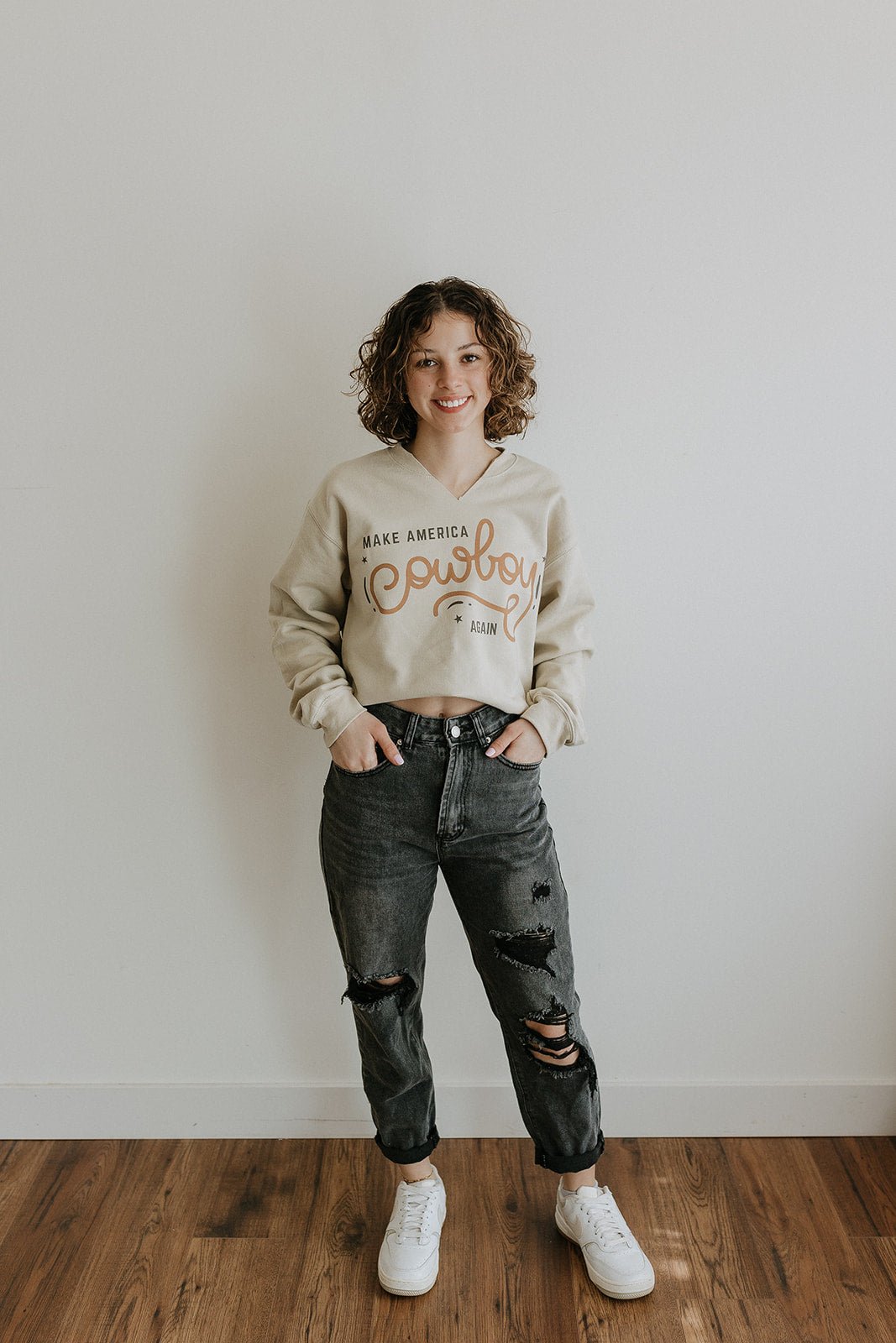 Make America Cowboy Again V-Neck Graphic Sweatshirt