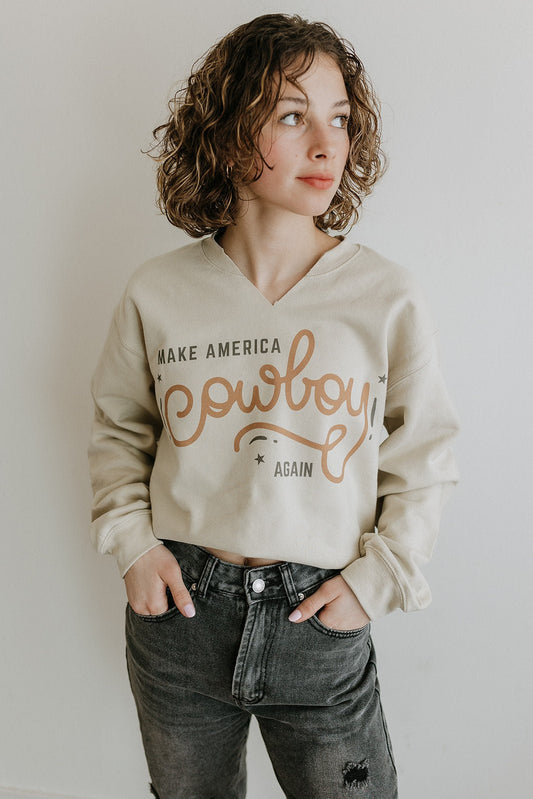Make America Cowboy Again V-Neck Graphic Sweatshirt