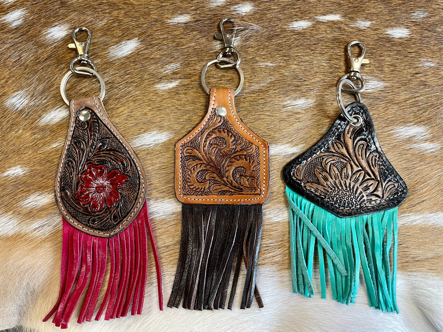 TOOLED WITH FRINGE EARTAG KEYCHAIN