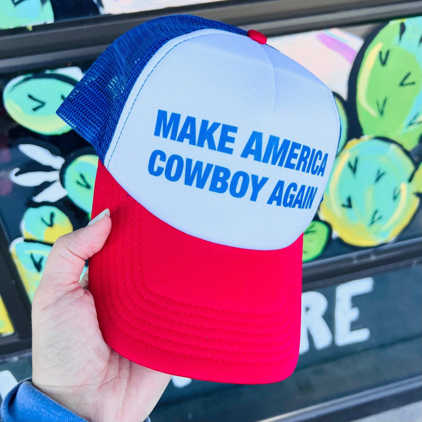 Make America Cowboy Again - Foam Trucker Cap - Red White & Blue
