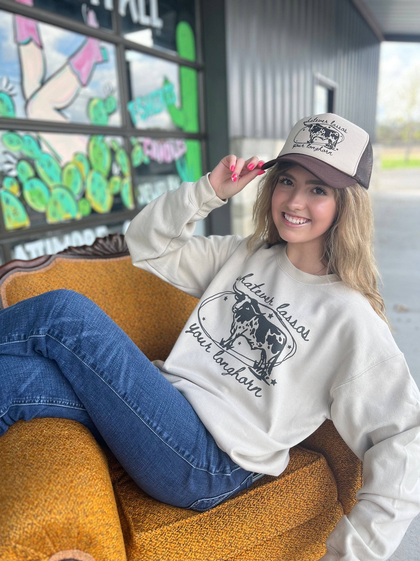 Whatever Lassos Your Longhorn - Foam Trucker Cap - Multiple color options: Cream