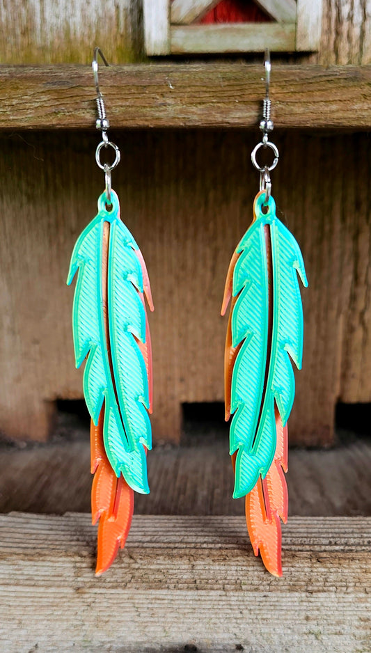 3D Print Double Feather Boho Earrings Made in America
