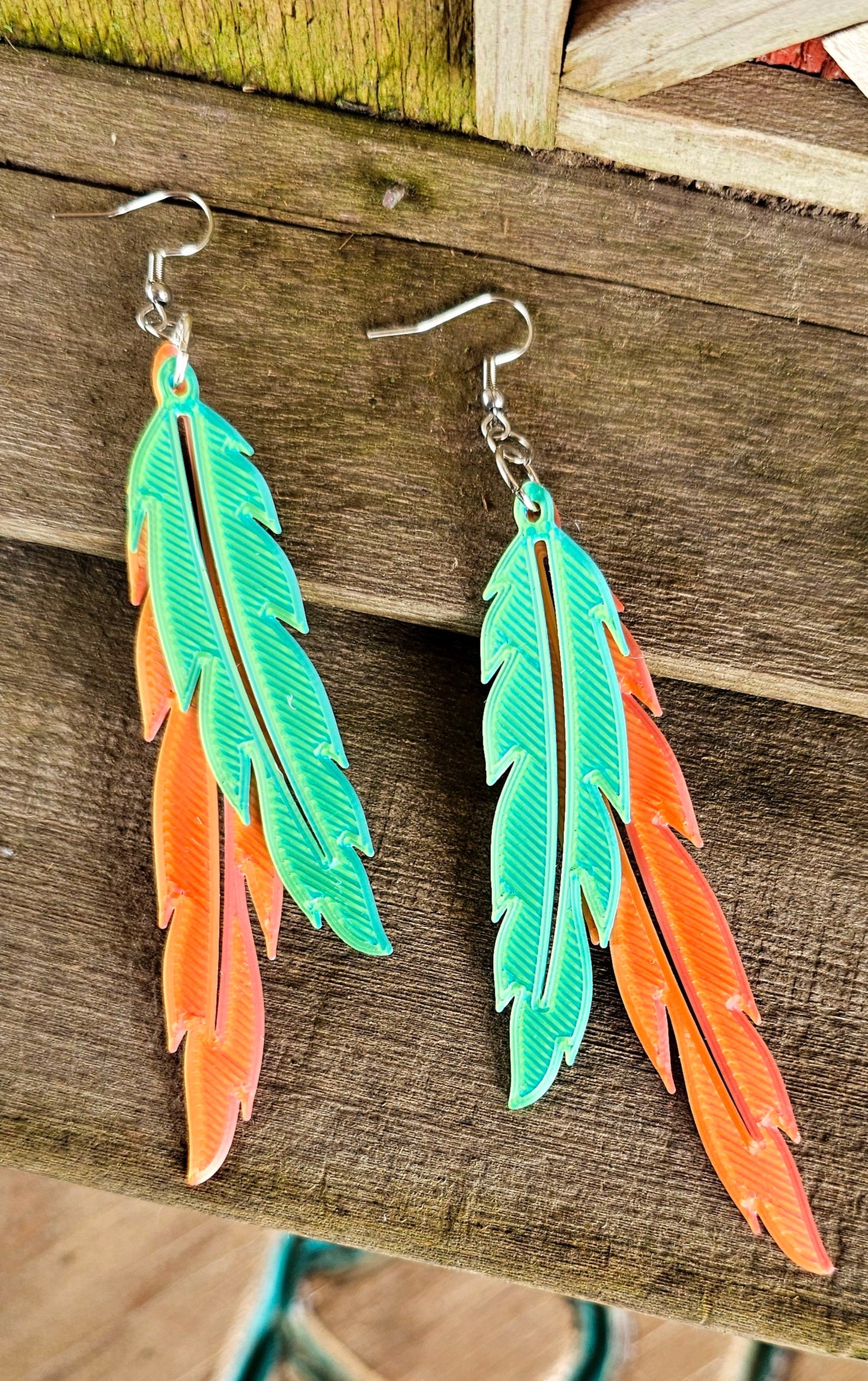 3D Print Double Feather Boho Earrings Made in America