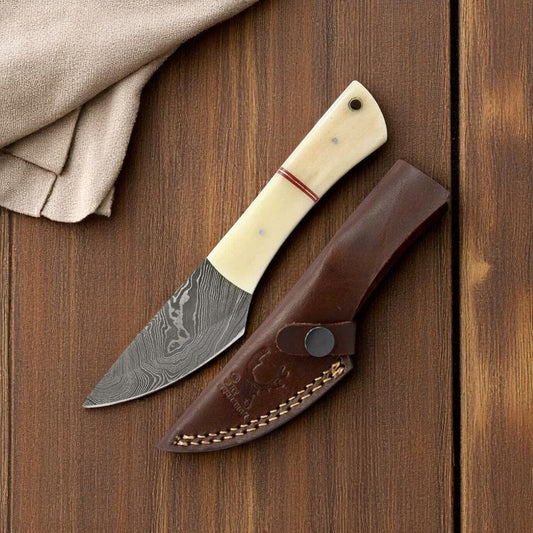 Custom Handmade Bone Handle Damascus Hunting Knife
