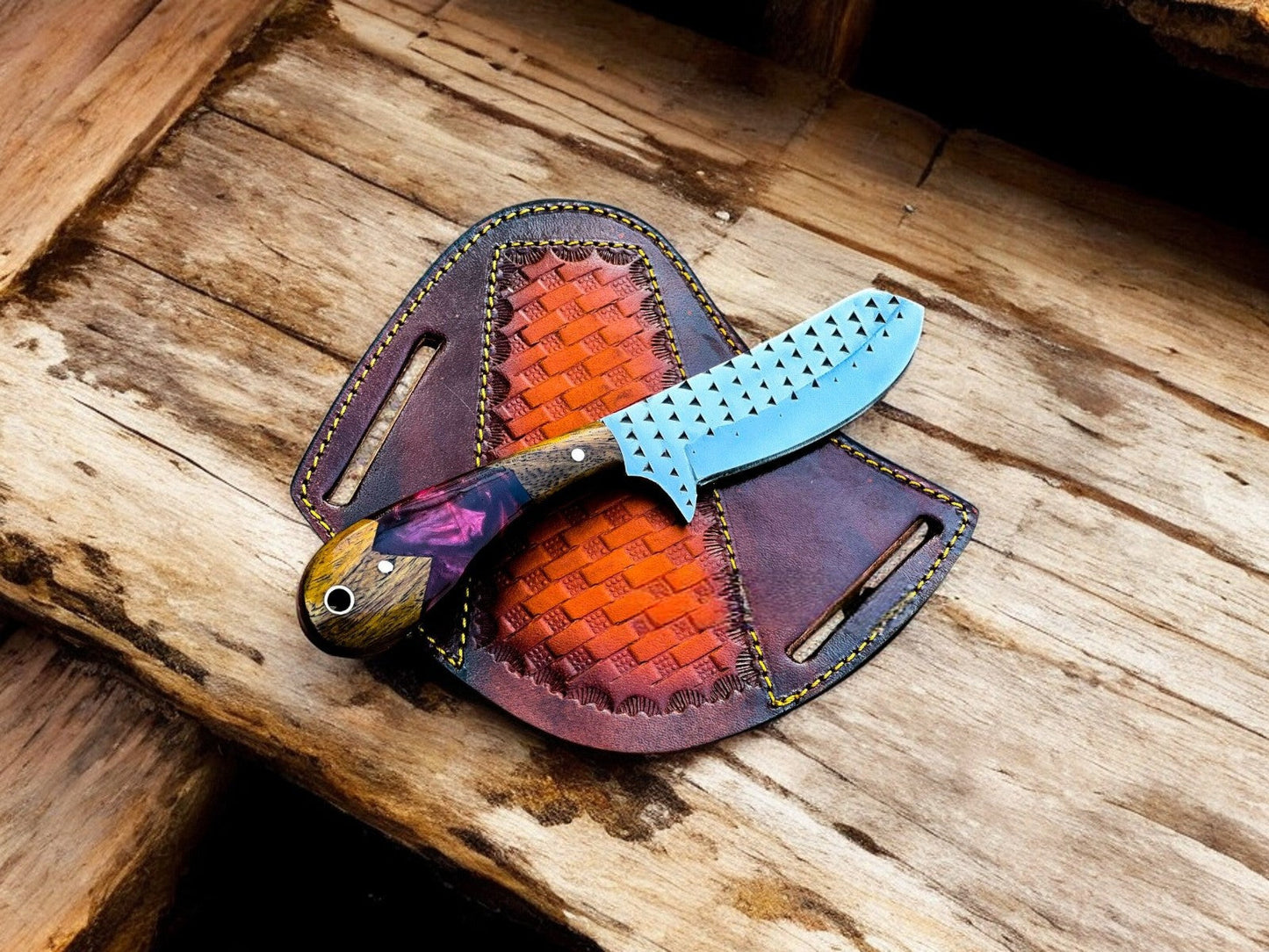 Handmade Cowboy Knife – Rosewood & Epoxy Handle, 8"