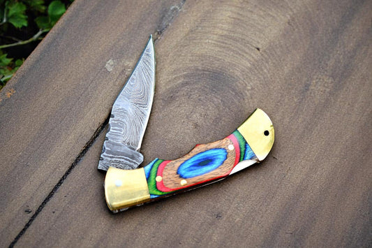 Custom Damascus Folding Knife – Exotic Wood Handle