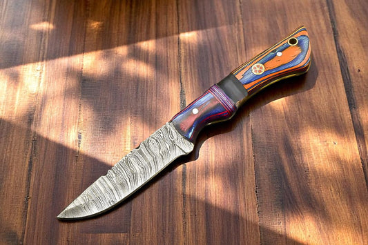 Custom Handmade Damascus Hunting Knife with Sheath