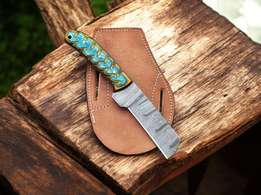 Custom Handmade Bull Cutter Knife – Damascus Steel, 8"
