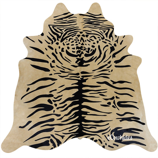 Tiger Javali on Caramel Cowhide Rug
