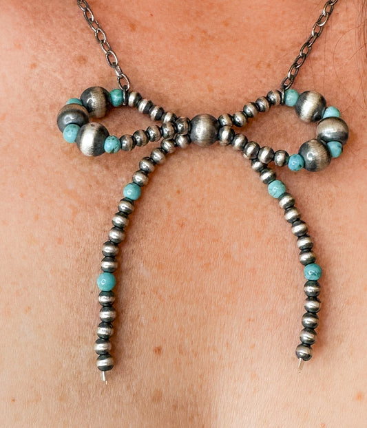 Navajo Pearl and Turquoise Bow Necklace