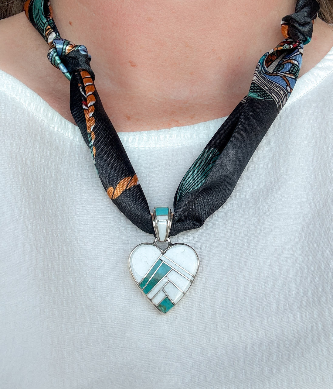 Clayton Tom Turquoise Pendant on Silk Scarf Necklace