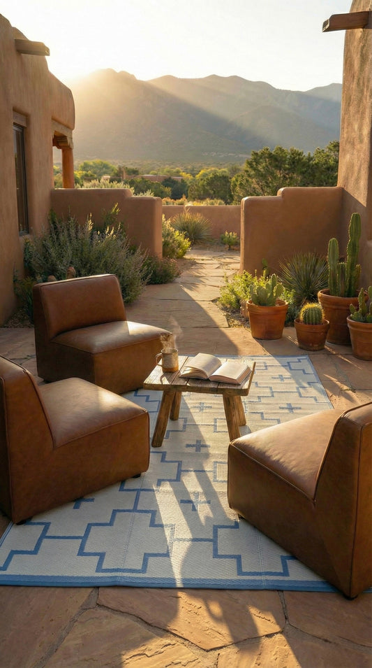 BLUE + IVORY - 6ft x 9ft - RANCH RUGS -LAJITAS DESIGN-