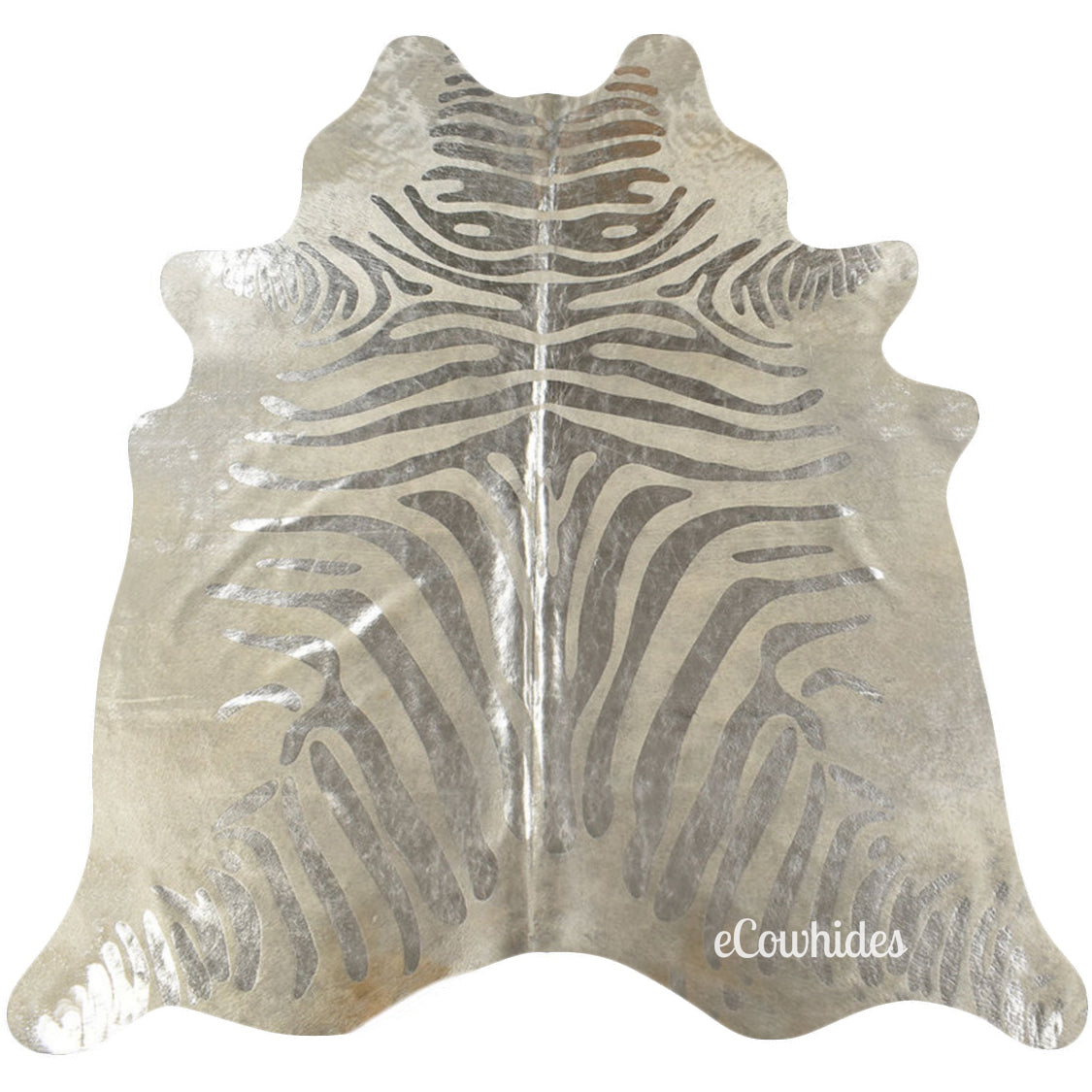Zebra Silver Metallic On Off White Cowhide Rug