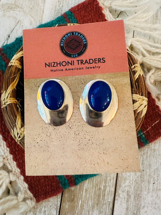 Navajo Lapis & Sterling Silver Post Earrings