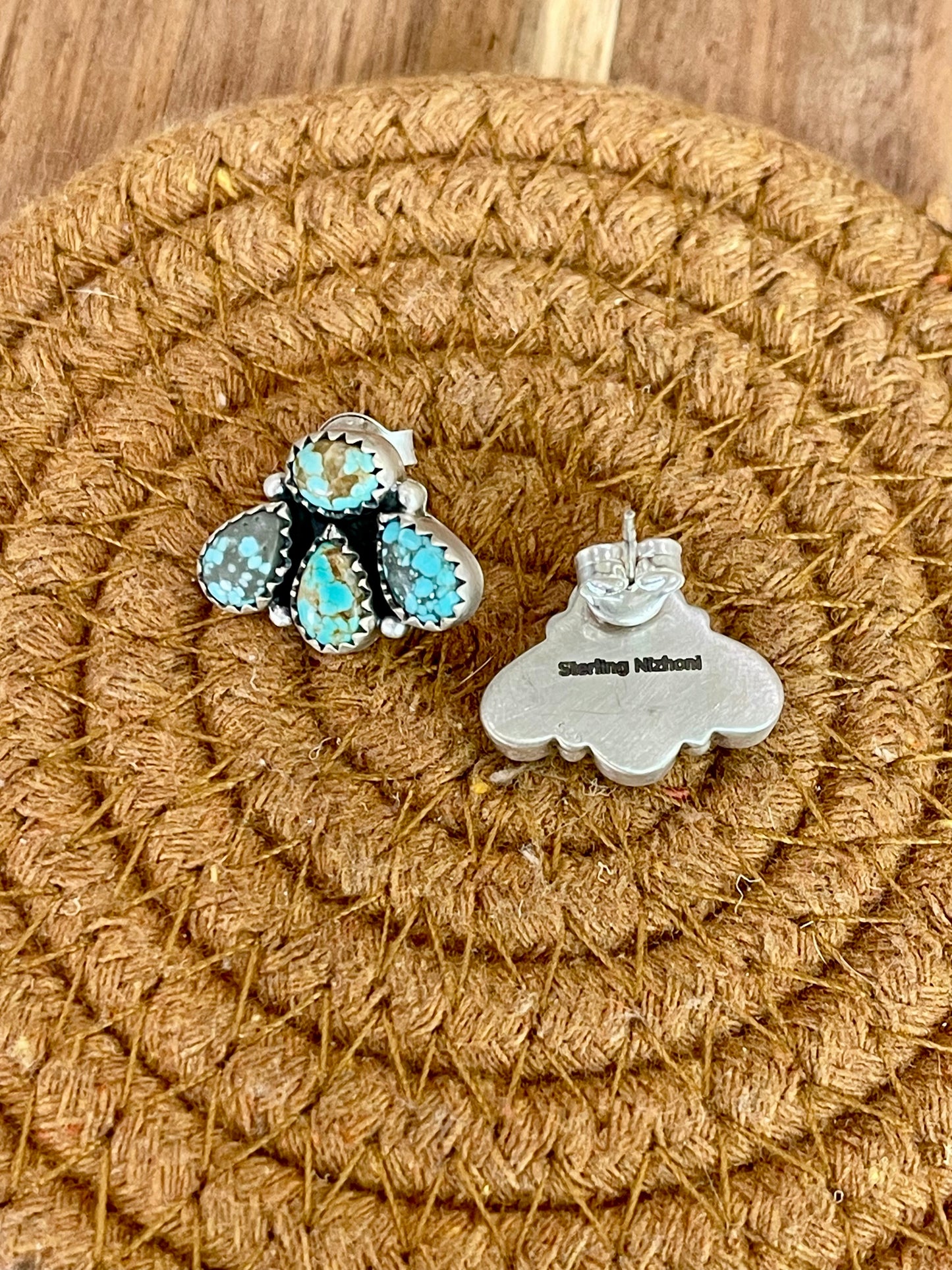 Handcrafted Sterling Silver & Number 8 Turquoise “Mini Backroads” Stud Earrings