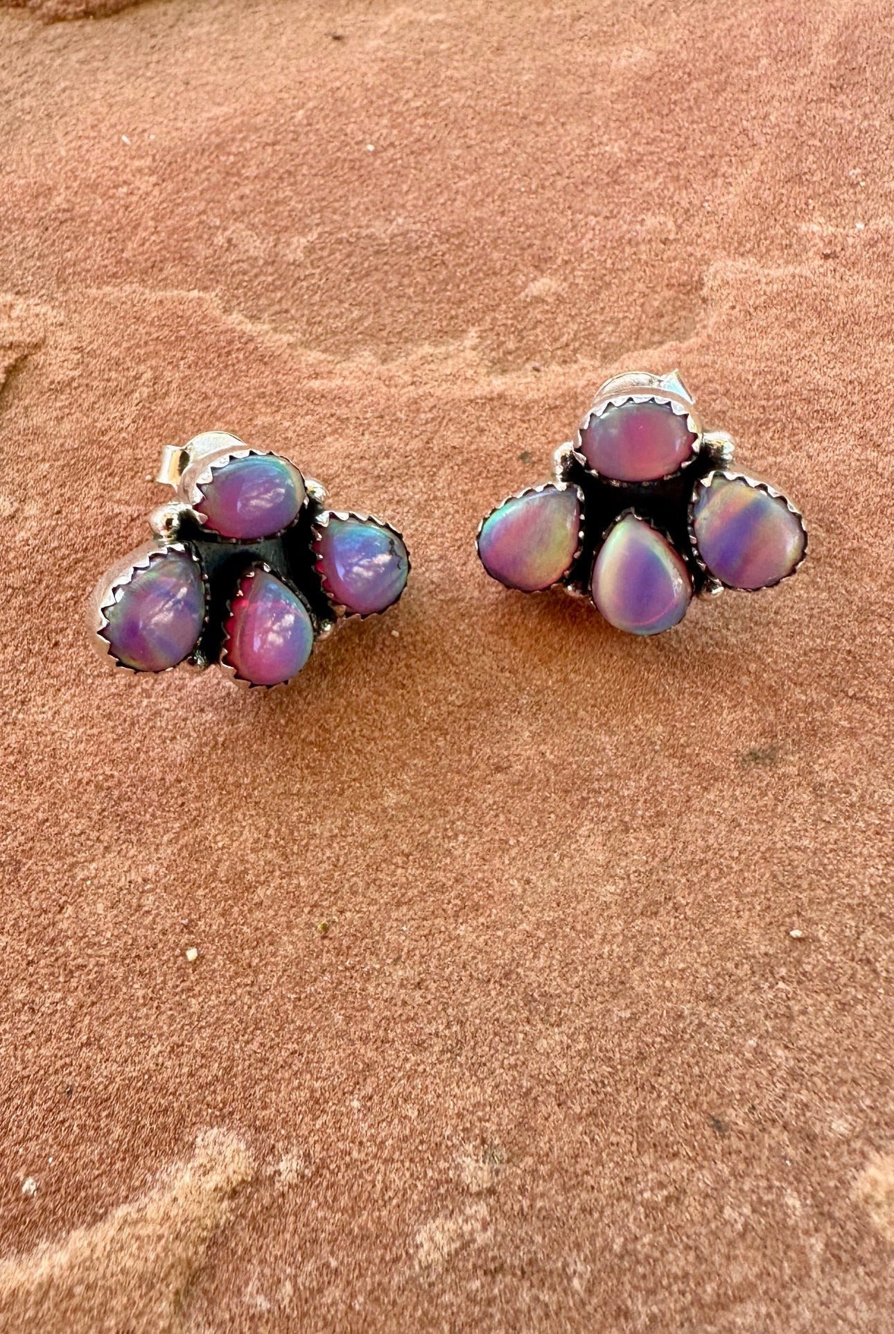 Nizhoni “The Backroads”  MINIS Pink Opal & Sterling Silver 4 Stone Earrings Handmade