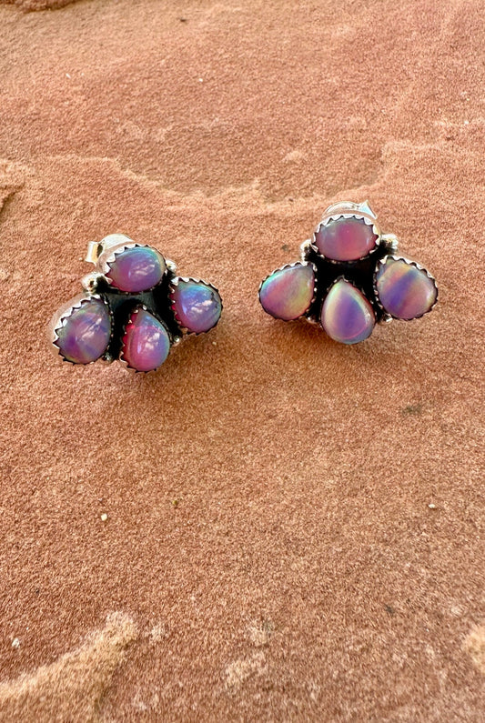 Nizhoni “The Backroads”  MINIS Pink Opal & Sterling Silver 4 Stone Earrings Handmade