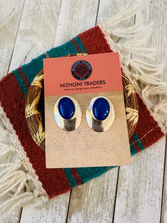 Navajo Lapis & Sterling Silver Post Earrings