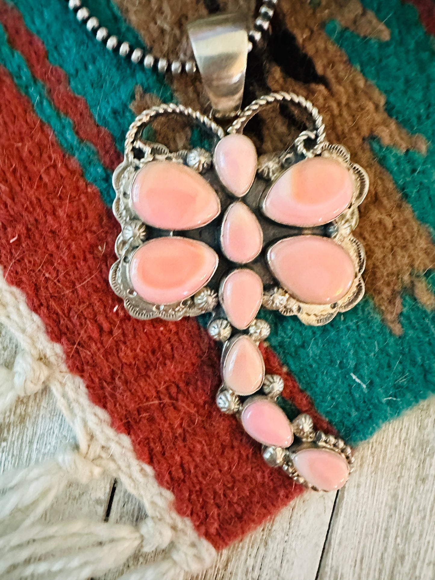 Navajo Queen Pink Conch & Sterling Silver Dragonfly Pendant By Tina Benally
