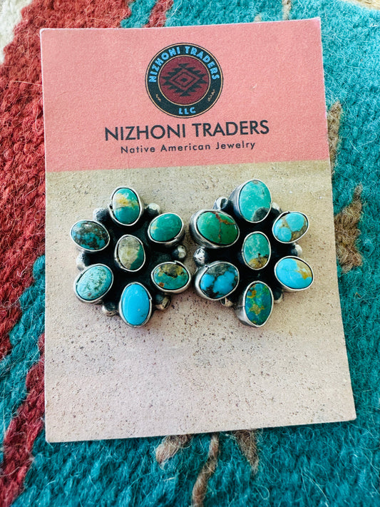 Navajo Sterling Silver & Turquoise Cluster Post Earrings