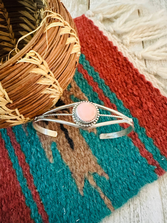 Navajo Sterling Silver & Queen Pink Conch Cuff Bracelet