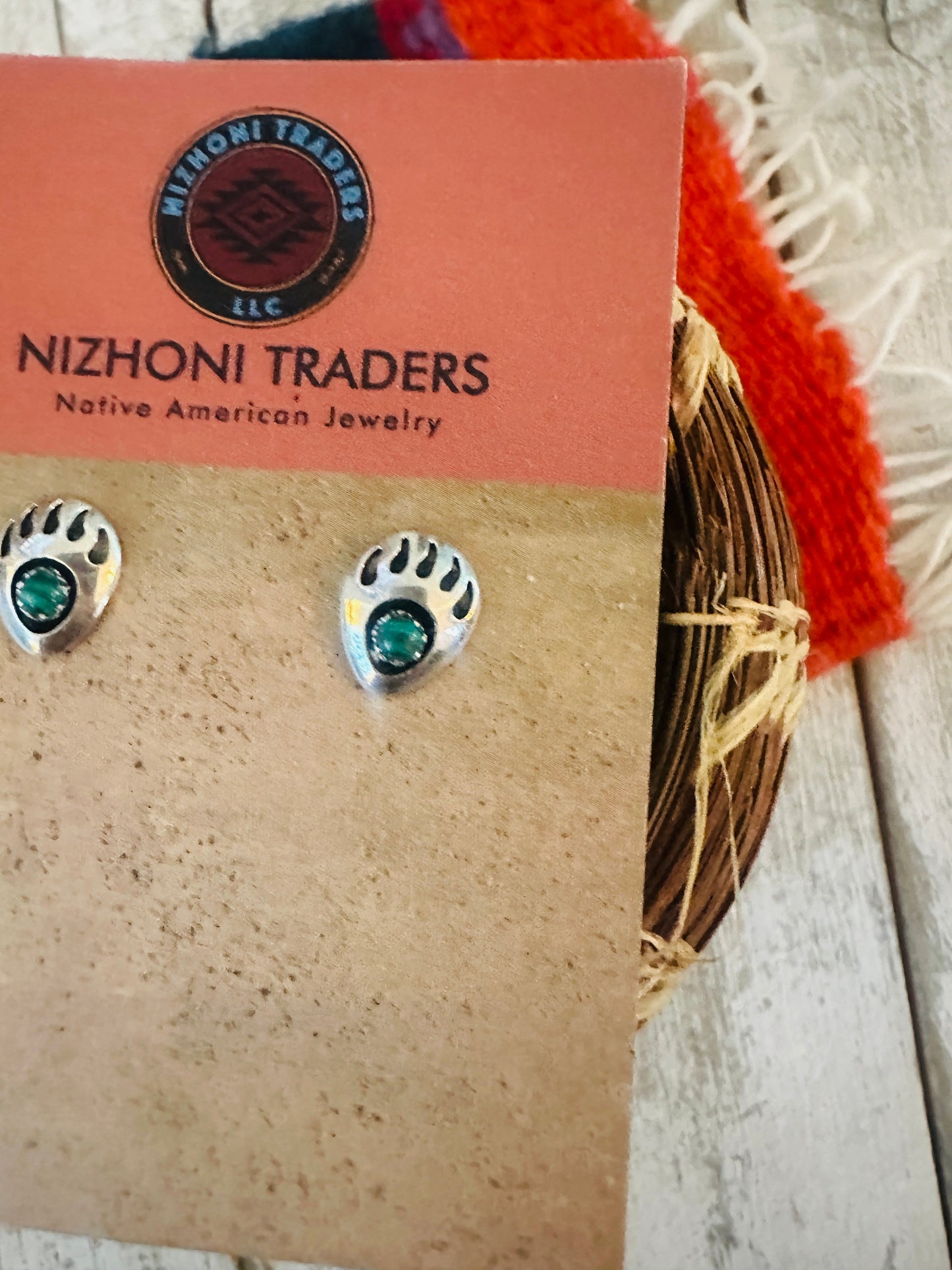 Navajo Malachite & Sterling Silver Bear Paw Stud Earrings