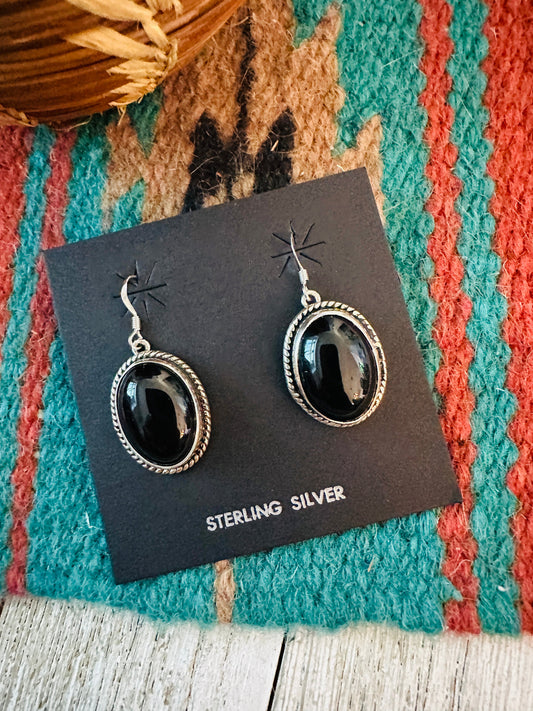 Navajo Onyx & Sterling Silver Dangle Earrings