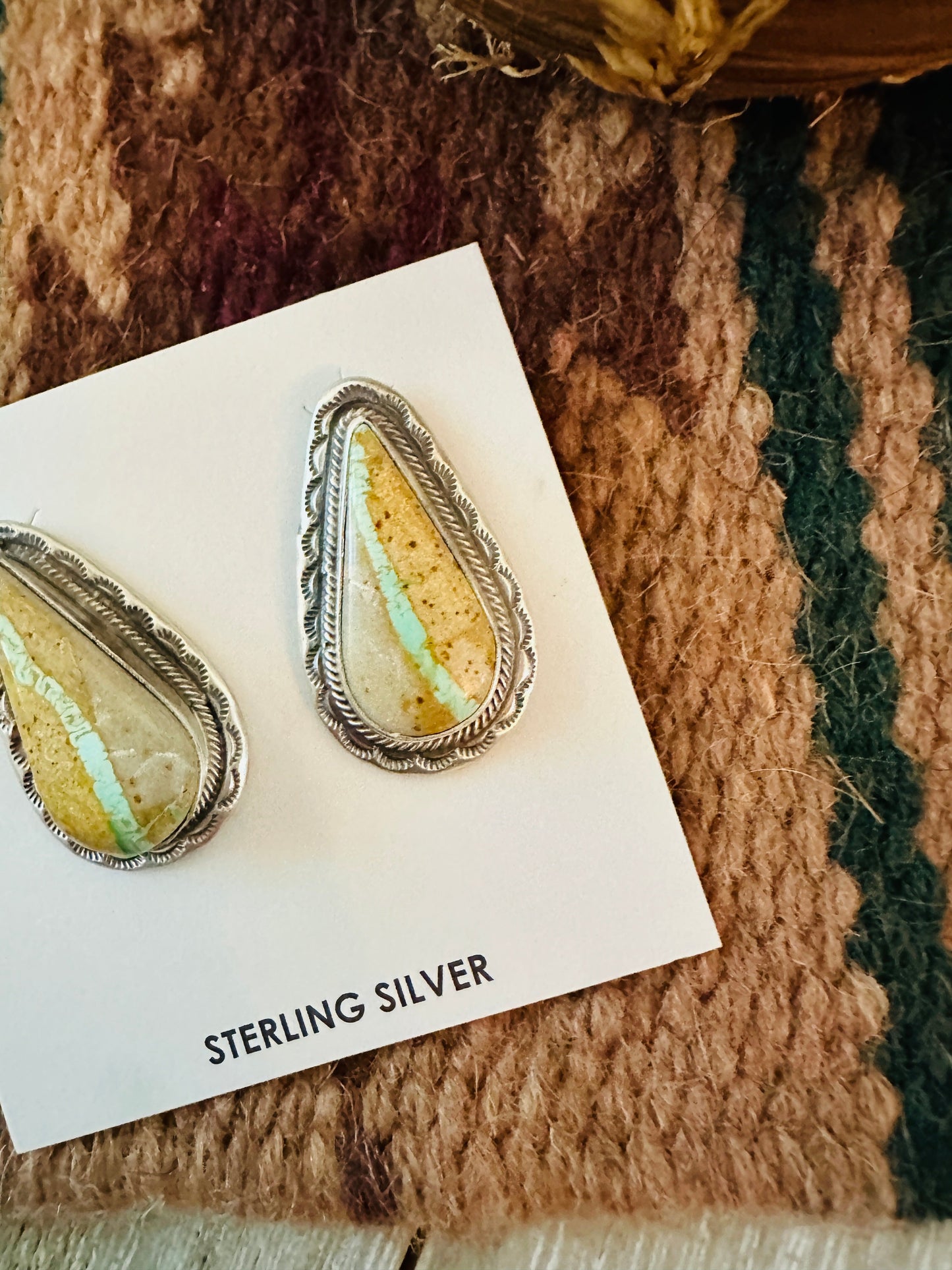 Navajo Sterling Silver & Ribbon Turquoise Post Earrings