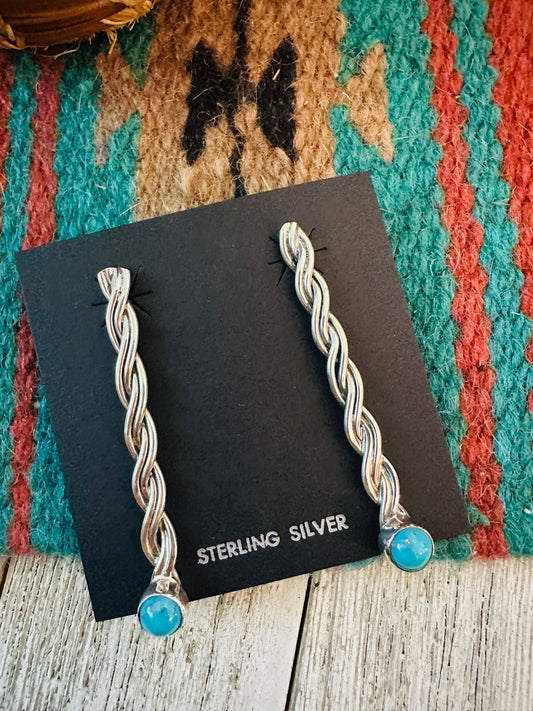 Navajo Sterling Silver & Turquoise Twisted Dangle Earrings