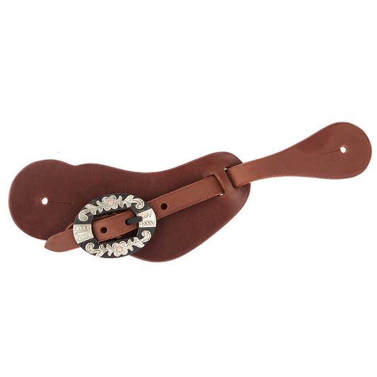 Mens Heavy Oiled Cowboy Spur Straps With Floral Buckles