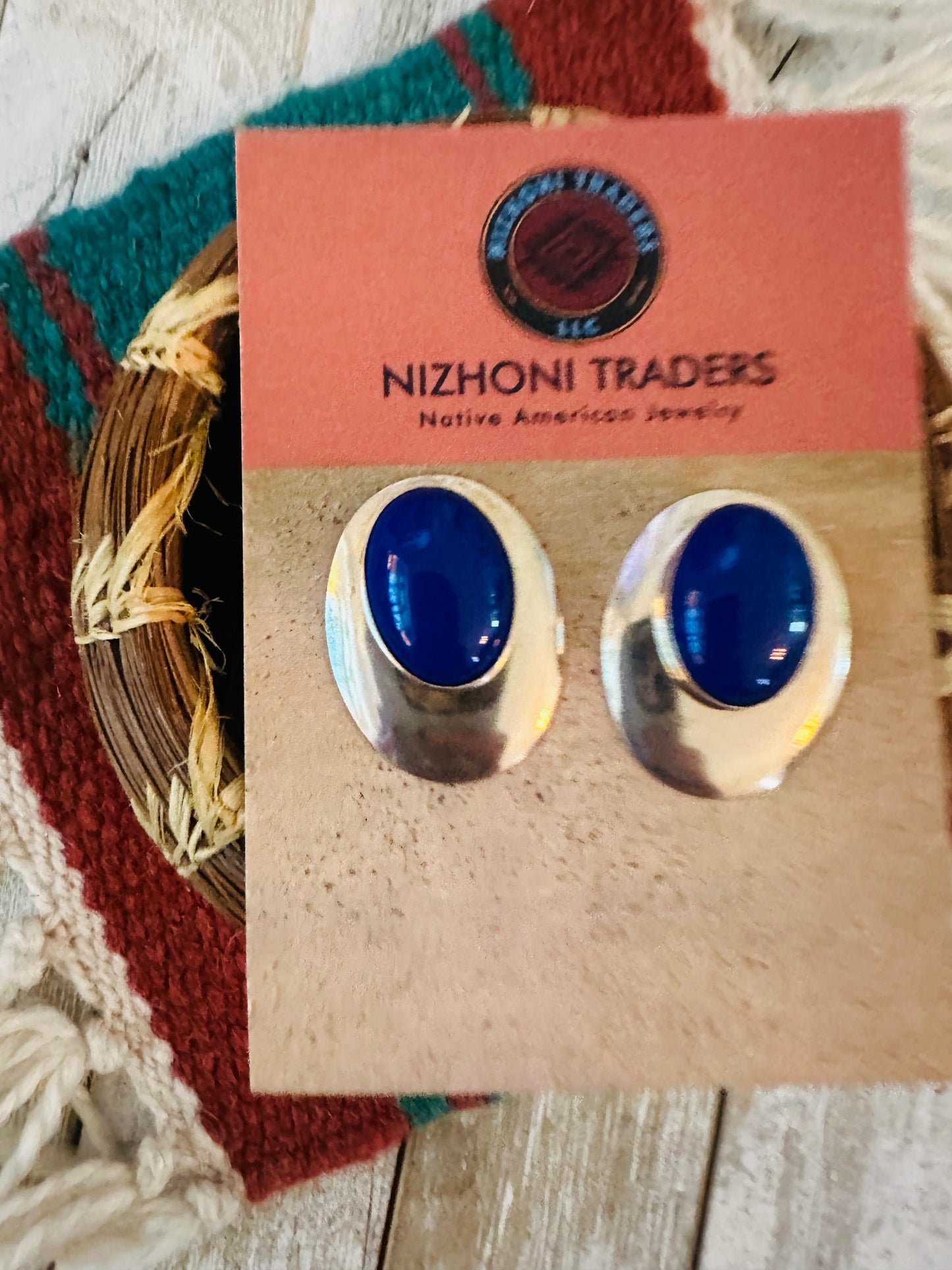 Navajo Lapis & Sterling Silver Post Earrings