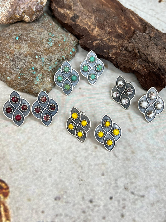 Handmade Sterling Silver Multi Stone Post Studs with Signed Nizhoni