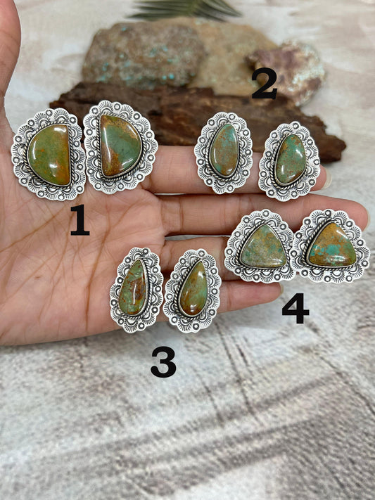 Handmade Sterling Silver Old Stock Royston Turquoise Post Studs with Signed Nizhoni