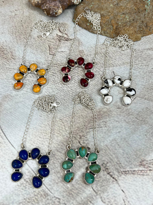 Handmade Sterling Silver Multi Stones Naja Necklace Signed Nizhoni