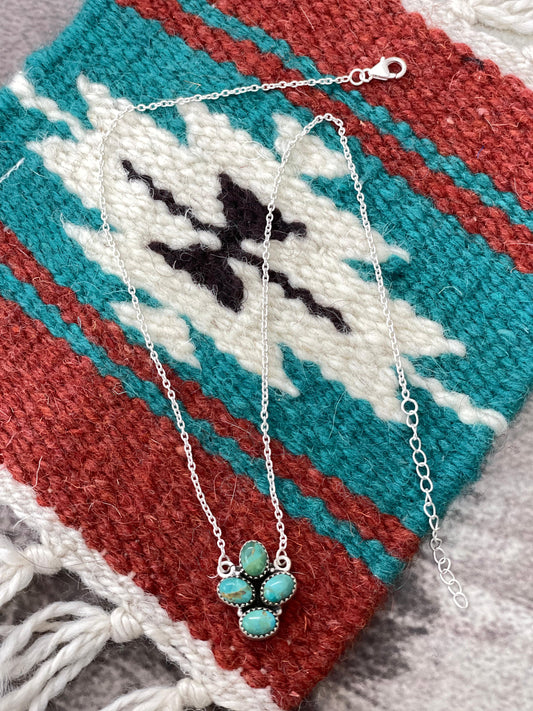 Handmade Sterling Silver Kingman Turquoise Necklace with Signed Nizhoni