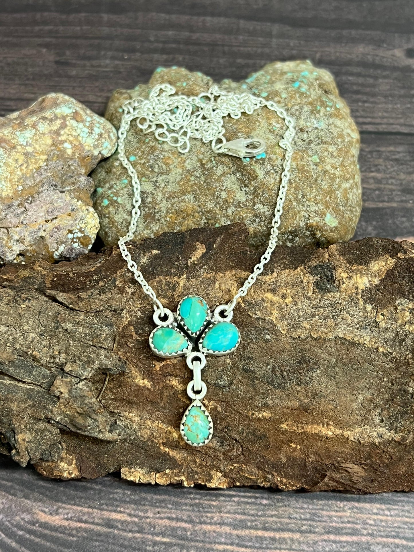 Handmade Sterling Silver Kingman Turquoise Necklace with Signed Nizhoni